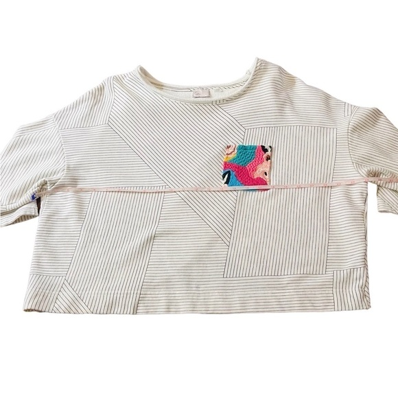 POSTMARK ANTHROPOLOGIE WOMENS WHITE WITH BLACK GEO PATTERN LINES OVERSIZED MED - Picture 7 of 10